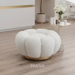Poggiapiedi Pouf in Tessuto Teddy con Base in Metallo Dorato Tortora Crema Verde Senape Rosa - immagine 3
