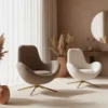 Poltrona Girevole in Tessuto Teddy Beige o Crema Struttura in Metallo Dorato – Stile Scandinavo