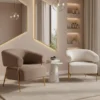 Poltrona in Tessuto Teddy con Piedi in Metallo Dorato – Stile Scandinavo
