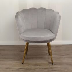 Poltrona grigia estetista centro estetico in velluto tortora e metallo dorato stile Art Déco