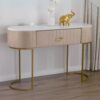 Consolle Scrivania Tavolo in Velluto, Metallo Dorato e Top Effetto Marmo – Stile Art Déco