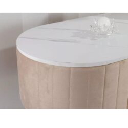 Consolle Scrivania Tavolo in Velluto, Metallo Dorato e Top Effetto Marmo – Stile Art Déco