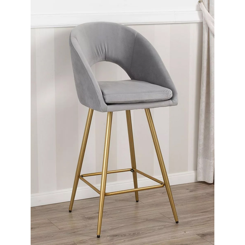 Poltrona sgabello alto in velluto nero e metallo dorato stile Art Déco - immagine 5