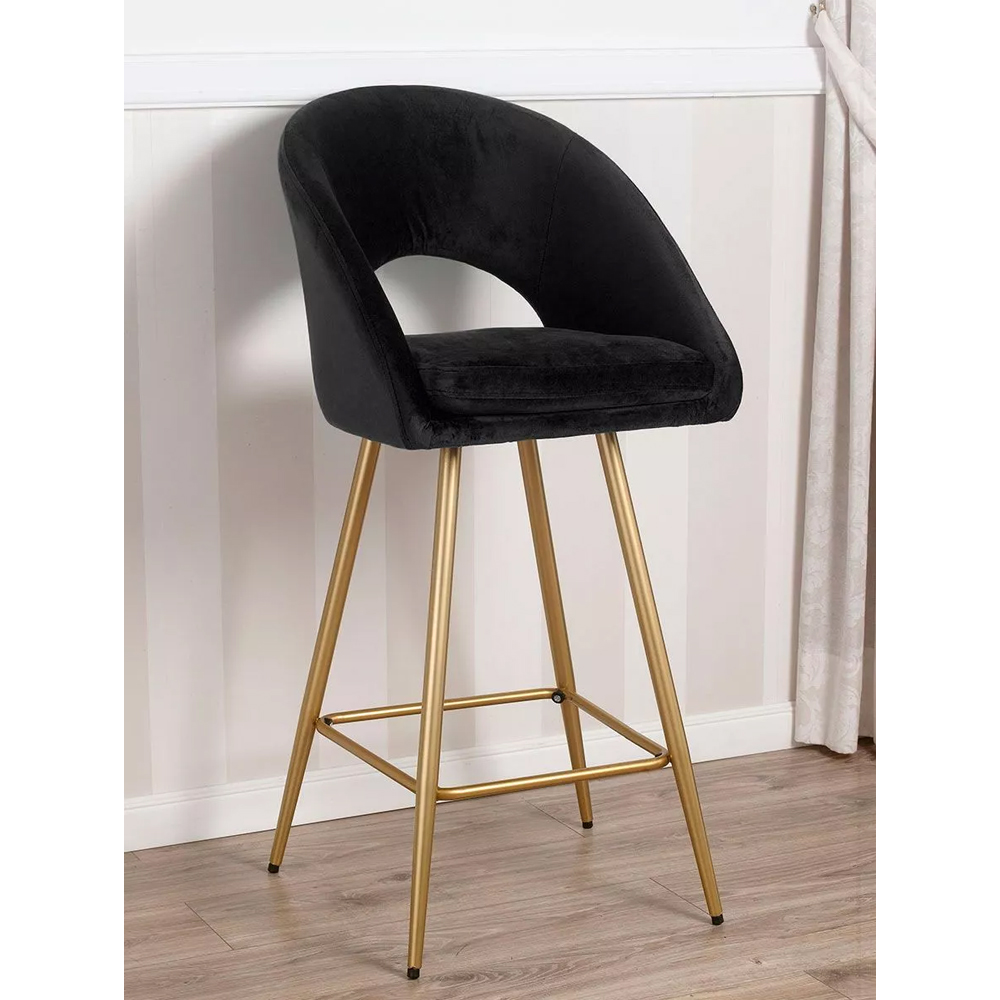 Poltrona sgabello alto in velluto nero e metallo dorato stile Art Déco - immagine 4