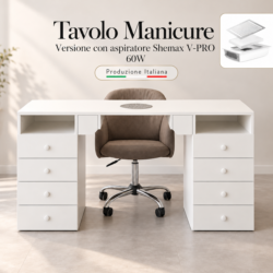 tavolo manicure per estetista professionale con 2 cassettiere con aspiratore shemax v-pro