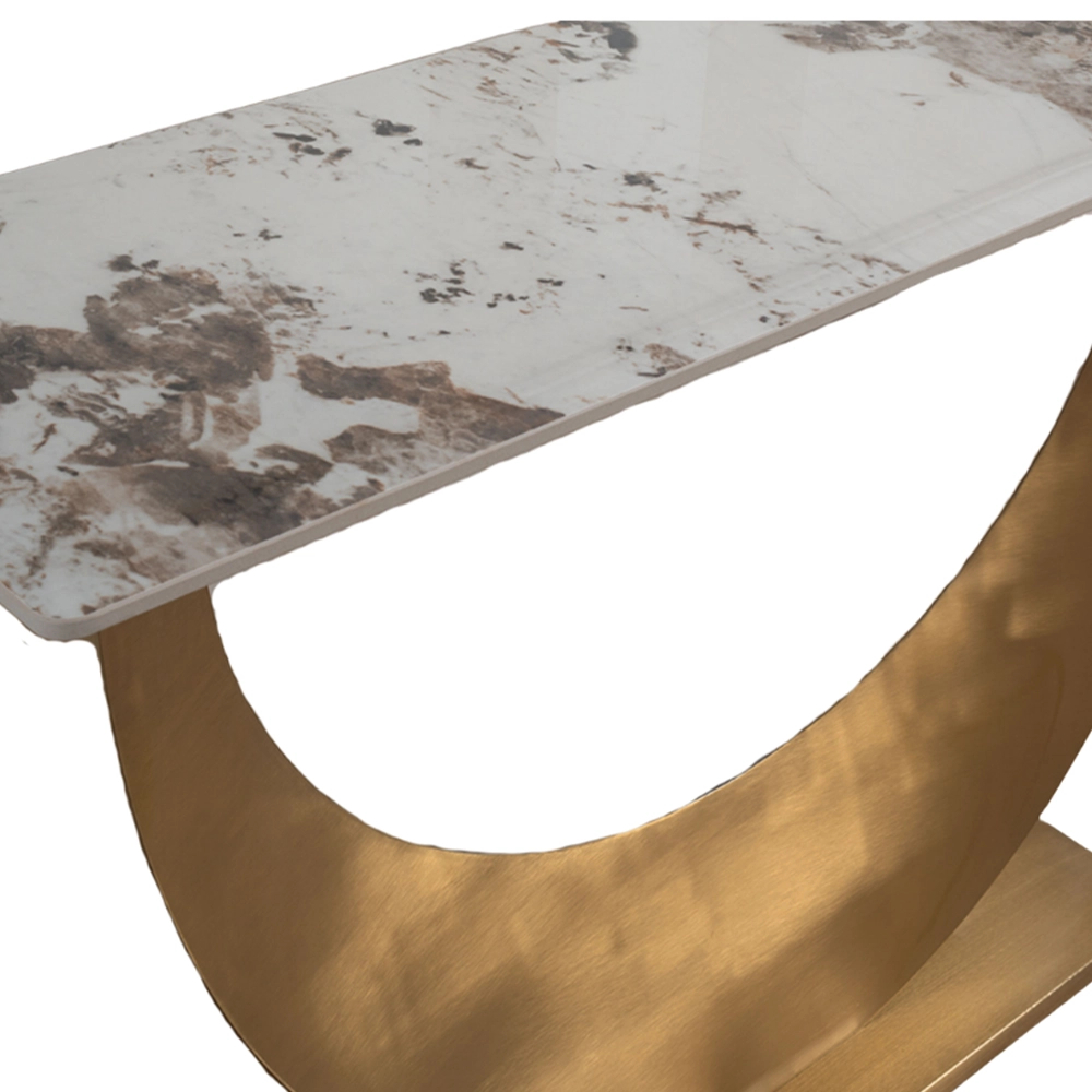 Consolle Luneya Japandi con Top in Ceramica Effetto Marmo Calacatta e Struttura Oro - immagine 3