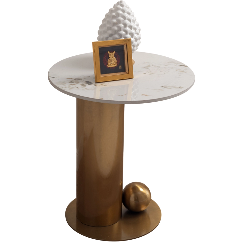 Tavolino da Salotto Torime Japandi con Top in Ceramica Effetto Marmo Calacatta e Struttura Oro - immagine 3