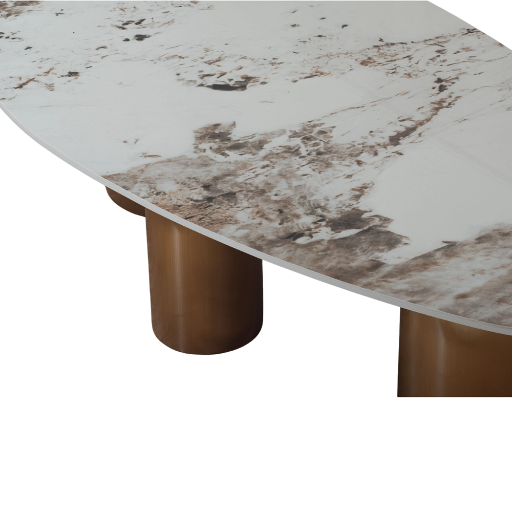 Tavolino da Salotto Lomaki Japandi con Top in Ceramica Effetto Marmo Calacatta e Struttura Oro - immagine 3