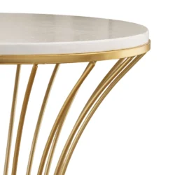 Tavolino Thierry in Marmo Bianco Stile Art Déco con Struttura Oro – Portaoggetti Elegante - immagine 3