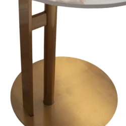 Tavolino Neriko stile Japandi con top in ceramica beige effetto marmo Calacatta e struttura in metallo dorato - immagine 4