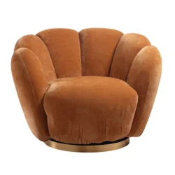Poltrona girevole in ciniglia con base in metallo dorato - 4 colori - immagine 9