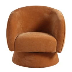Poltrona girevole Tessalya girevole in ciniglia con base in metallo dorato Stile Japandi | Collezione Sabi - immagine 7