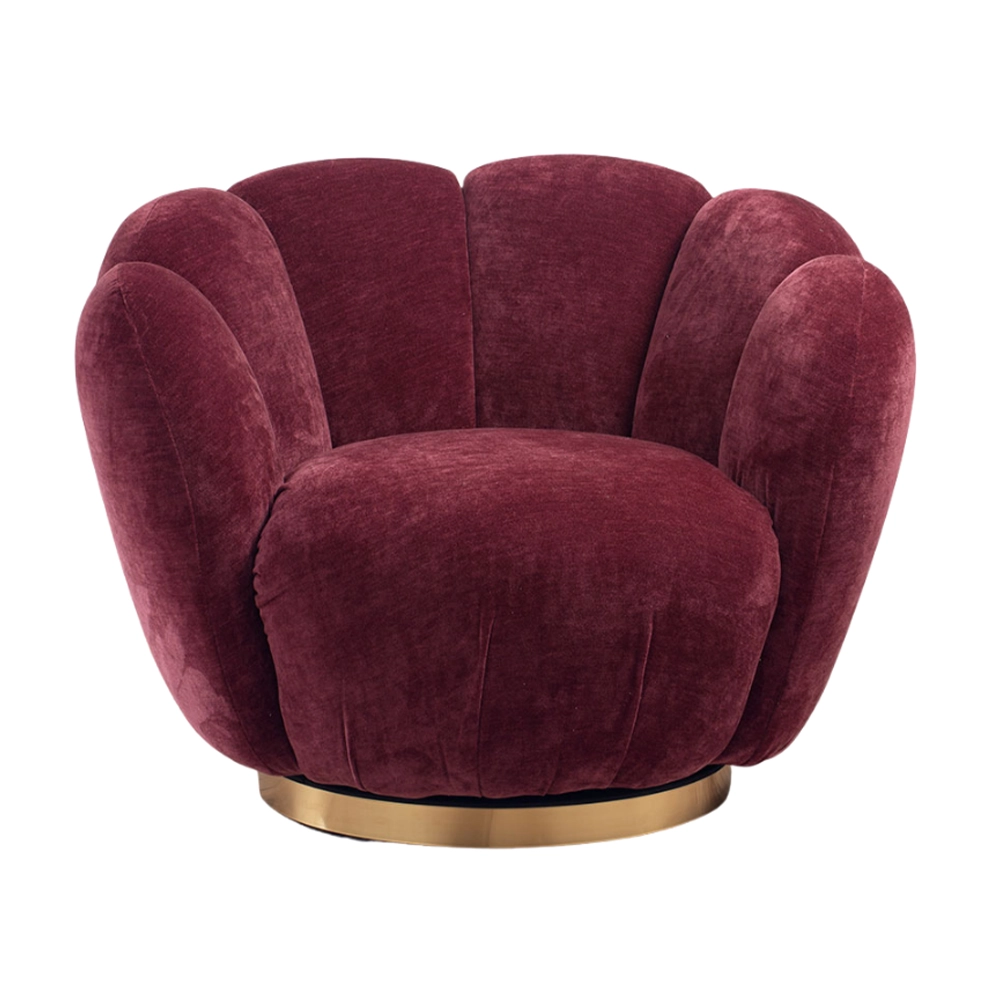 Poltrona girevole in ciniglia con base in metallo dorato - 4 colori - immagine 6