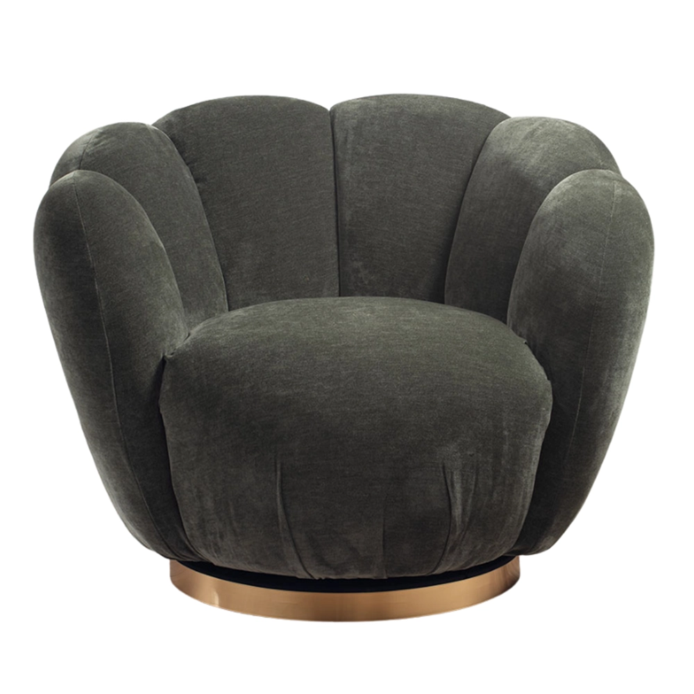 Poltrona girevole in ciniglia con base in metallo dorato - 4 colori - immagine 7