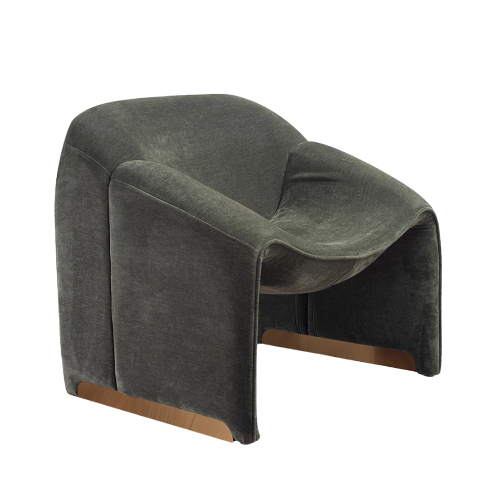 Poltrona Veluna in ciniglia con base in metallo dorato – Stile Japandi | Collezione Sabi - immagine 8