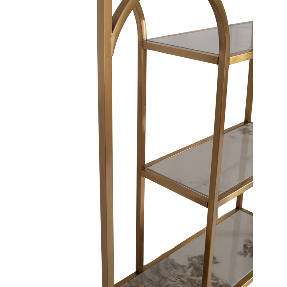 Libreria espositore Vetrina con Ripiani in Ceramica Effetto Marmo Calacatta e Struttura Oro - immagine 3