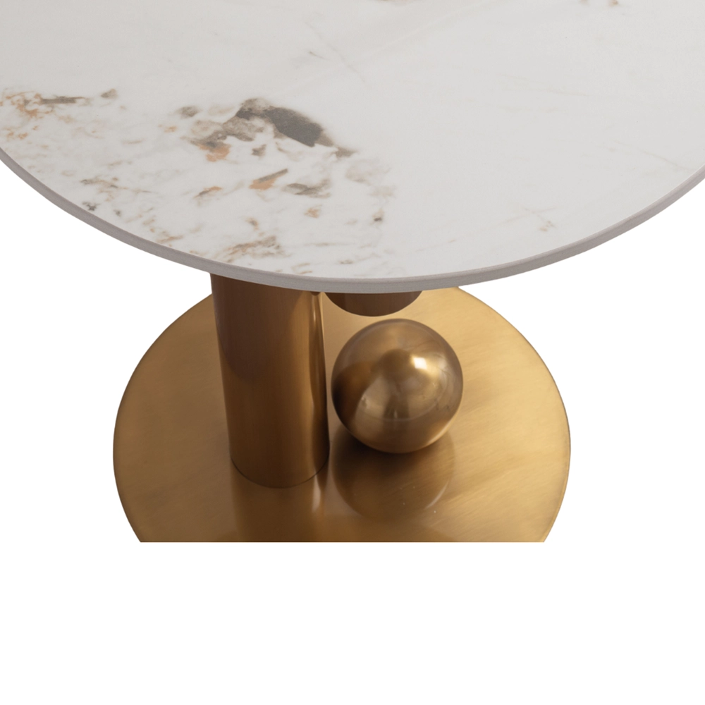 Tavolino da Salotto Rinako Japandi con Top in Ceramica Effetto Marmo Calacatta e Struttura Oro - immagine 4