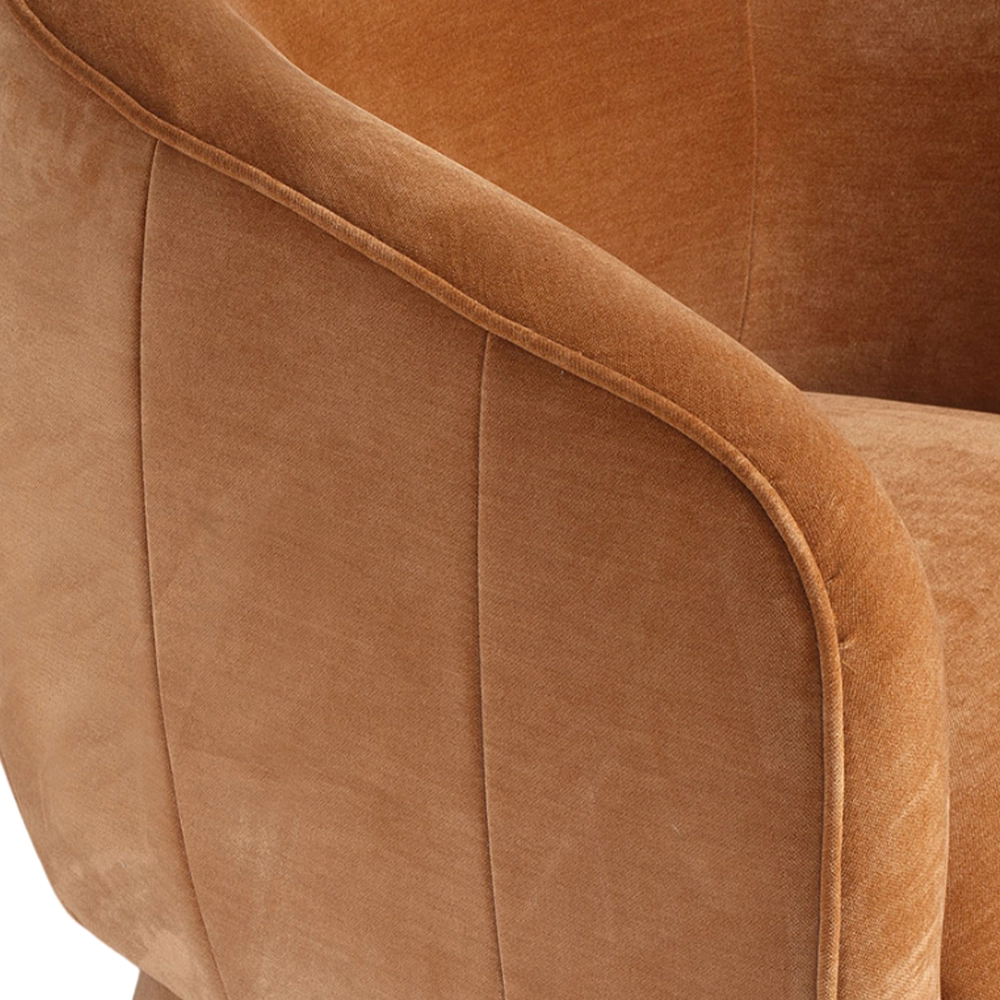 Poltrona girevole Tessalya girevole in ciniglia con base in metallo dorato Stile Japandi | Collezione Sabi - immagine 8