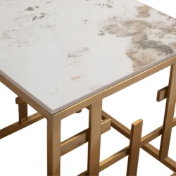 Alternative view of Tavolino Kansuro stile Japandi con top in ceramica effetto marmo Calacatta e struttura in metallo dorato – Collezione Sabi