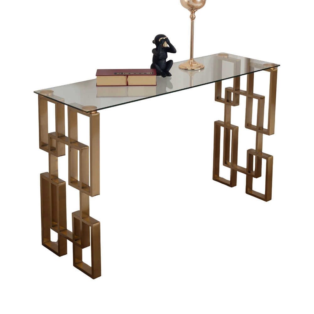 Consolle Sorika stile Japandi con top in ceramica effetto marmo Calacatta e struttura in metallo dorato - immagine 2