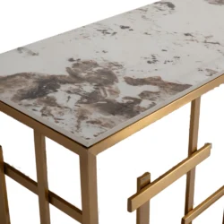 Consolle Nayumi stile Japandi con top in ceramica effetto marmo Calacatta e struttura in metallo dorato – Collezione Sabi - immagine 4