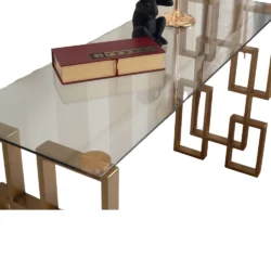 Consolle Sorika stile Japandi con top in ceramica effetto marmo Calacatta e struttura in metallo dorato - immagine 3