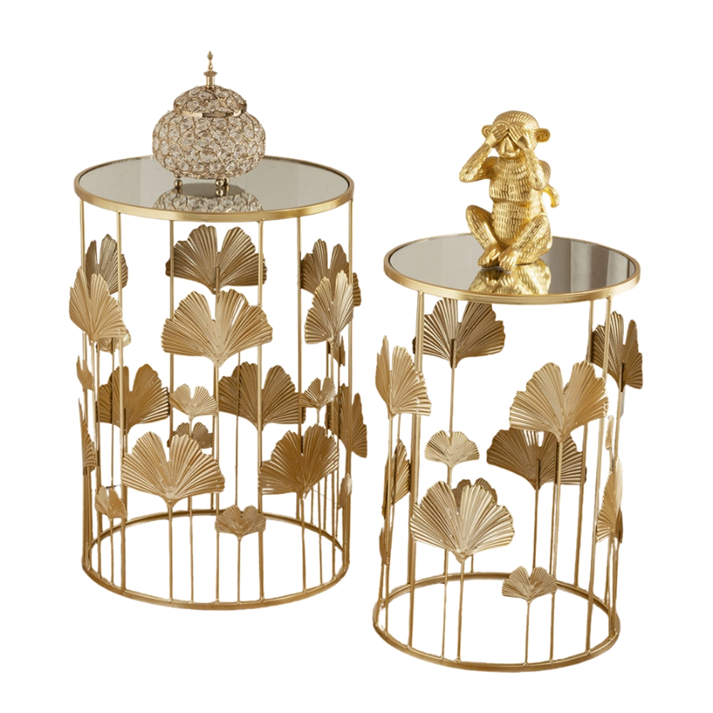 Set 2 Tavolini Antoine in Vetro Specchiato Stile Art Déco con Struttura Oro – Coppia Portaoggetti Eleganti - immagine 2
