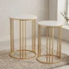 Set 2 Tavolini Jerome in Marmo Bianco Stile Art Déco con Struttura Oro – Coppia Portaoggetti