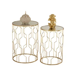 Alternative view of Set 2 Tavolini Rémi in Vetro Specchiato Stile Art Déco con Struttura Oro – Coppia Portaoggetti Design