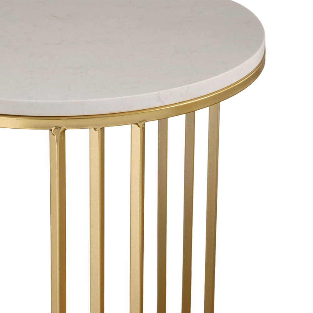 Set 2 Tavolini Jerome in Marmo Bianco Stile Art Déco con Struttura Oro – Coppia Portaoggetti - immagine 2