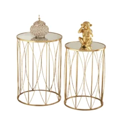 Alternative view of Set 2 Tavolini Armel in Vetro Specchiato Stile Art Déco con Struttura Oro – Coppia Portaoggetti Eleganti