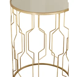 Set 2 Tavolini Rémi in Vetro Specchiato Stile Art Déco con Struttura Oro – Coppia Portaoggetti Design - immagine 3