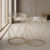 Set da 2 Tavolini tondi Rémi in Vetro Specchiato Stile Art Déco con Struttura Oro – Coppia Portaoggetti Design