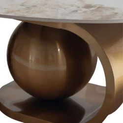 Tavolino da Salotto Mitsaro Japandi con Top in Ceramica Effetto Marmo Calacatta e Struttura Oro - immagine 3
