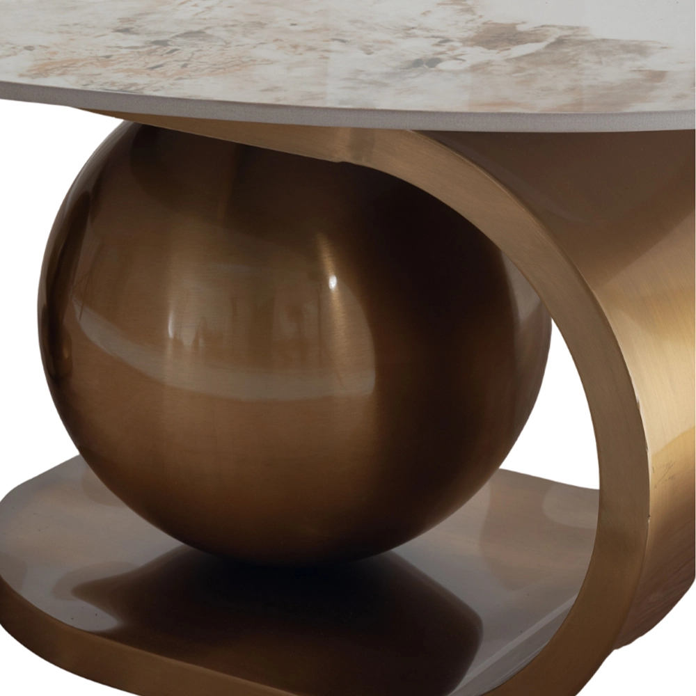 Tavolino da Salotto Mitsaro Japandi con Top in Ceramica Effetto Marmo Calacatta e Struttura Oro - immagine 3