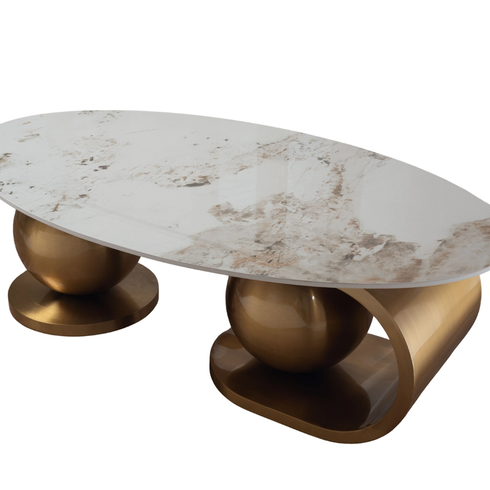 Tavolino da Salotto Mitsaro Japandi con Top in Ceramica Effetto Marmo Calacatta e Struttura Oro - immagine 2