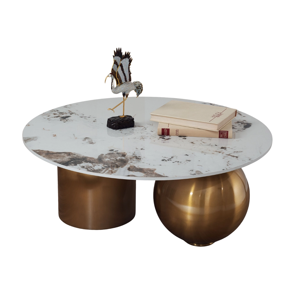 Tavolino da Salotto Kumaro Japandi con Top in Ceramica Effetto Marmo Calacatta e Struttura Oro - immagine 3