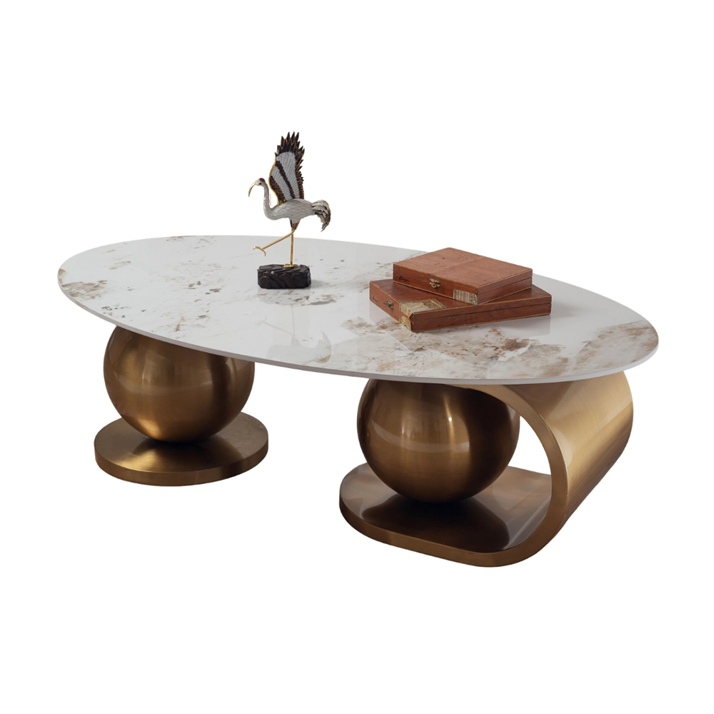 Tavolino da Salotto Mitsaro Japandi con Top in Ceramica Effetto Marmo Calacatta e Struttura Oro - immagine 4