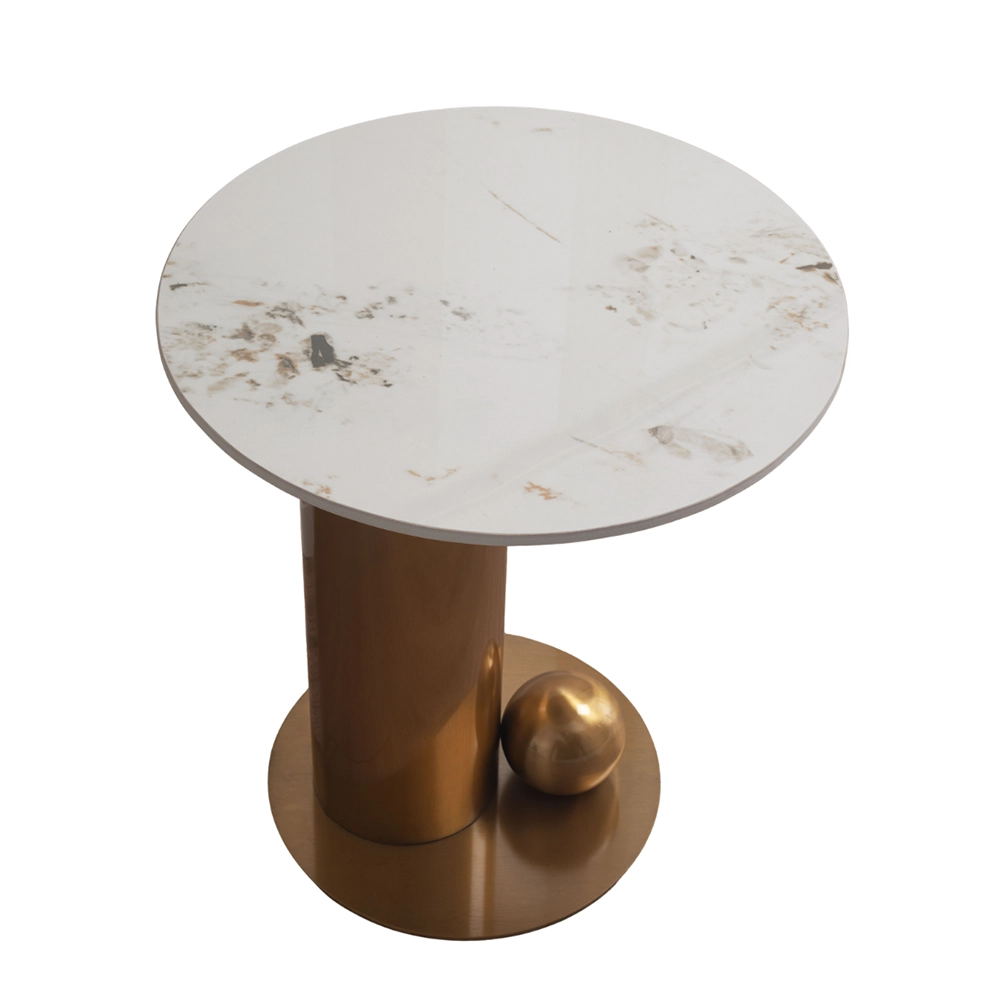 Tavolino da Salotto Torime Japandi con Top in Ceramica Effetto Marmo Calacatta e Struttura Oro - immagine 4