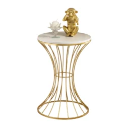 Alternative view of Tavolino Thierry in Marmo Bianco Stile Art Déco con Struttura Oro – Portaoggetti Elegante