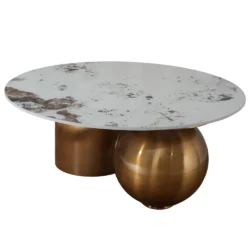 Alternative view of Tavolino da Salotto Kumaro Japandi con Top in Ceramica Effetto Marmo Calacatta e Struttura Oro