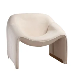 Alternative view of Poltrona Veluna in ciniglia con base in metallo dorato – Stile Japandi | Collezione Sabi