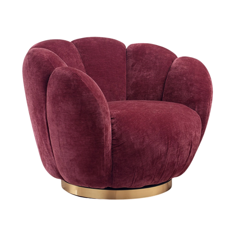 Poltrona girevole in ciniglia con base in metallo dorato - 4 colori - immagine 2