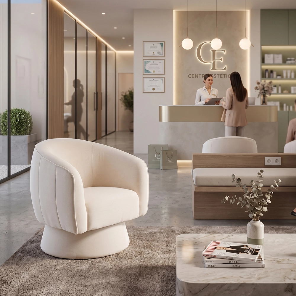 poltrona girevole arredamento centro estetico attesa clienti di design moderno Tessalya ciniglia