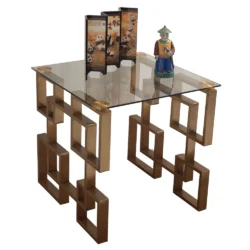 Consolle Rimaro stile Japandi con top in ceramica effetto marmo Calacatta e struttura in metallo dorato - immagine 3