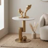 tavolino rotondo da Salotto Rinako Japandi con Top in Ceramica Effetto Marmo Calacatta e Struttura Oro