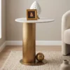 tavolo rotondo da Salotto Torime Japandi con Top in Ceramica Effetto Marmo Calacatta e Struttura Oro