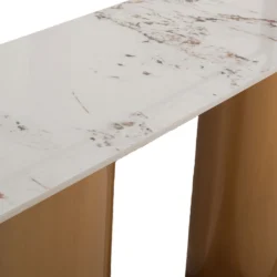 Consolle Miyara Japandi con Top in Ceramica Effetto Marmo Calacatta e Struttura Oro - immagine 4