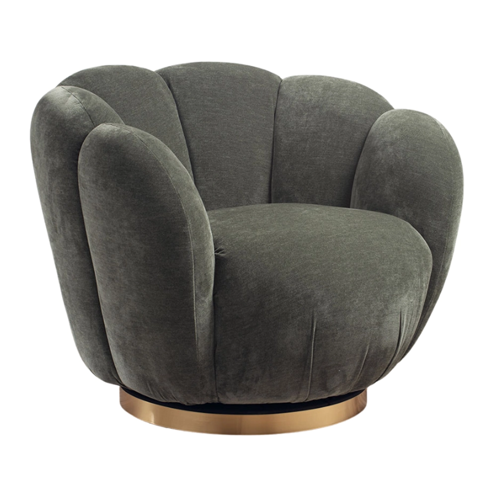 Poltrona girevole in ciniglia con base in metallo dorato - 4 colori - immagine 3