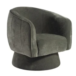 Poltrona girevole Tessalya girevole in ciniglia con base in metallo dorato Stile Japandi | Collezione Sabi - immagine 4